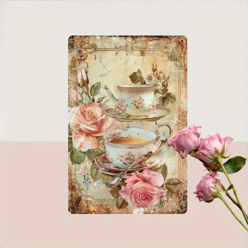 

Винтажное настенное искусство в деревенском стиле «Время чая» - 20,32x30,48 см Декоративная табличка с цветочным узором и чашкой для дома, кафе, ресторана, сада - Industria 20x30cm（7.8x11.8inch）