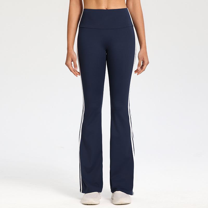 High Waist Flared Yoga Pants - Hip-Lifting, Elastic, Double Stripe Design