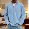Men Quarter Zip Sweatshirt Long Sleeve Stand Collar Top Solid Color Ribbed Casual Loose Pullover Shirt for Office Gym Street Wear