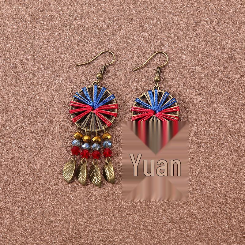 Handmade Retro Bohemian Ethnic Tassel Earrings for Women, Long Thai Style