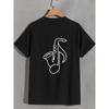 European Sizes Men's Cotton Short Sleeve Crew Neck T-Shirt, Minimalist Black & White Saxophone Musical Note Graphic Print