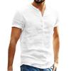 Male Short Sleeve Linen Button T-Shirt  O-neck Fashion Summer Solid Casual Cotton Henley Loose Blouse Tee Top Men Clothing