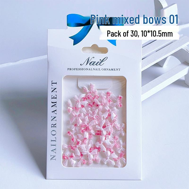 Pink Iridescent Aurora Bow Butterfly Nail Art Decorations Pack