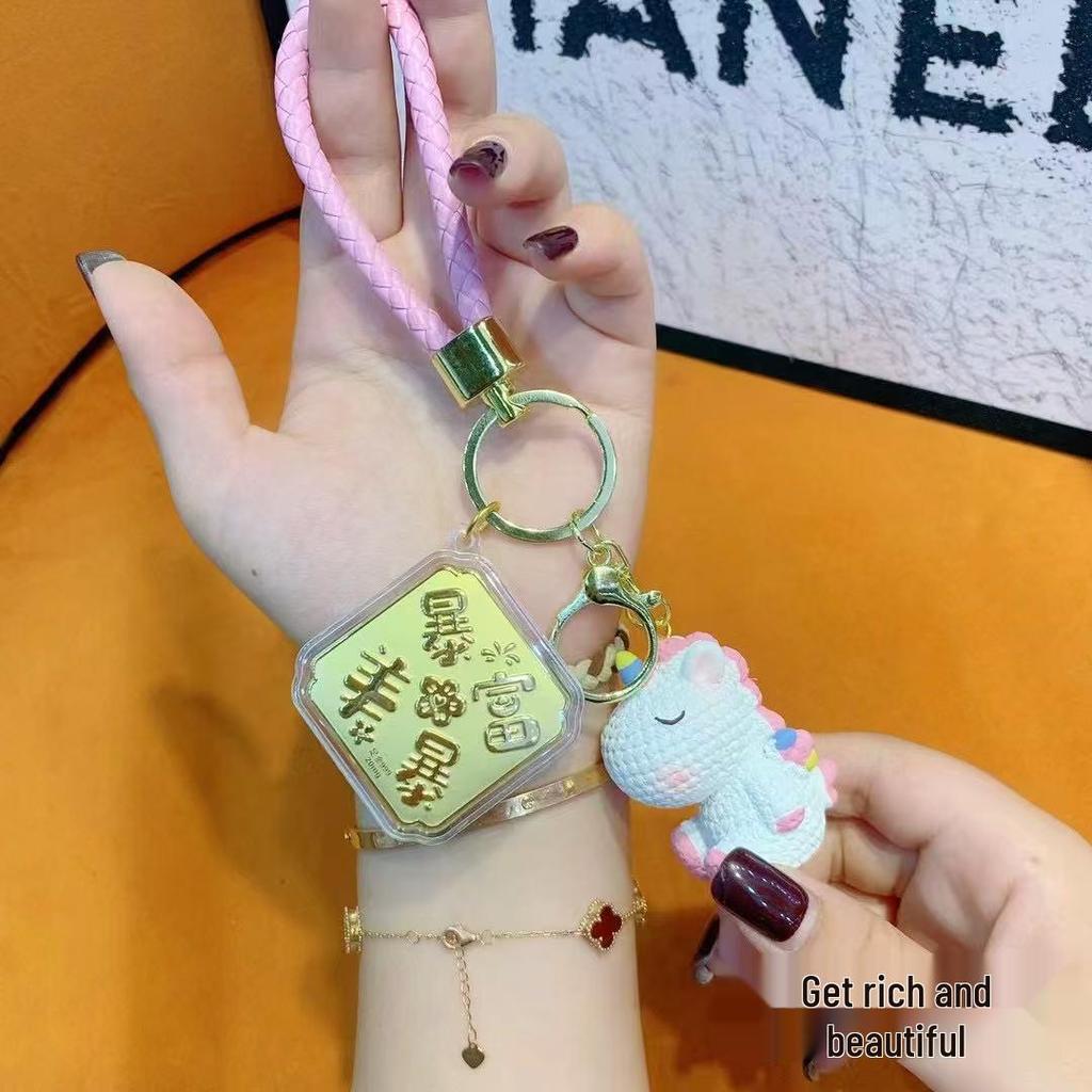 999 Pure Gold Prosperity Keychain Pendant: Attract Wealth & Treasures Gift for Girlfriend, 20mg