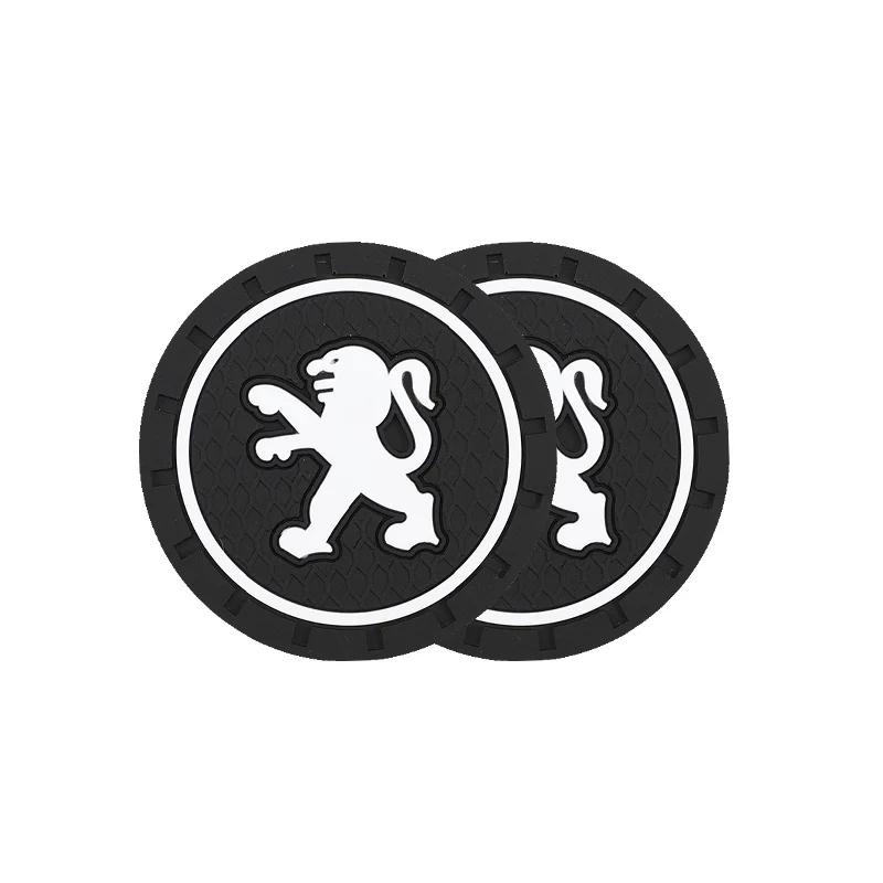 

2026 Hot Car Sticker 2Pcs Car Coaster PVC Logo Water Cup Pad Anti Slip Mat For Peugeot 106 107 205 206 207 208 301 307 308 407 4