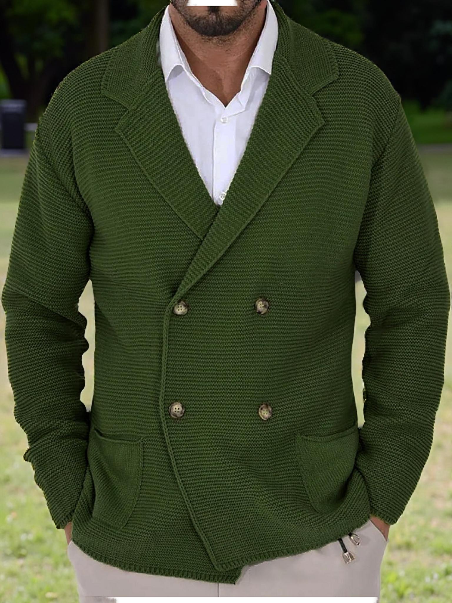 

Men s Outdoor Casual Loose-fitting Plain Knit Jacket With A Green Collar And Double-breasted Buttons L армия зеленый