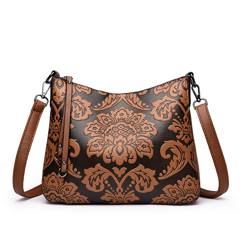 Genuine Retro Luxury Leather Crossbody Bag Women Shoulder Messenger Bags Printing Trendy Handbag Large Capacity Purse Sac A Main