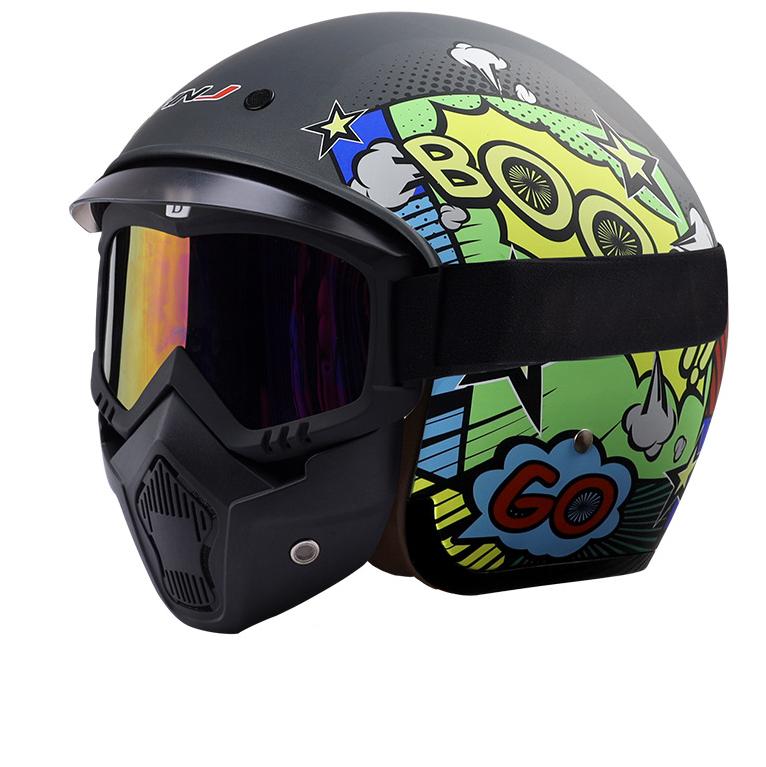HNJ Harley Retro Electric Car Helmet Battery Men's Women's Half