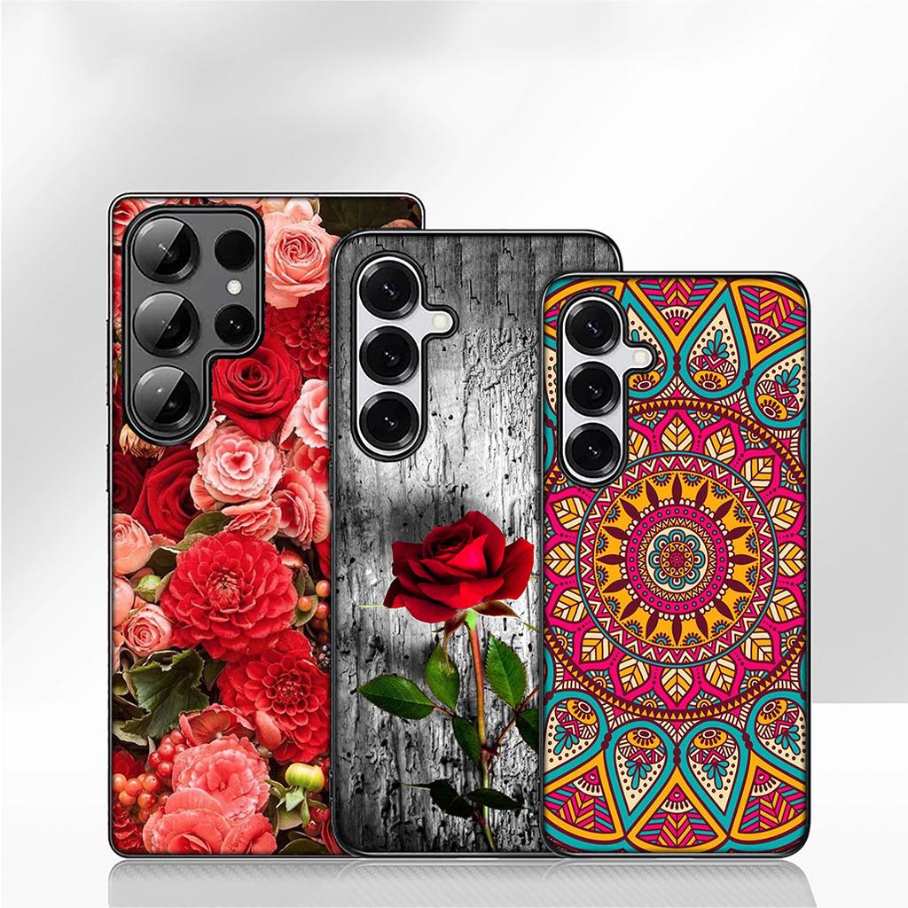 for Samsung Galaxy A55 A54 A25 A36 A17 A26 A35 A33 A34 A37 S20 S21 FE S10 Plus Case Floral Paisley Mandala Flower Texture Rose