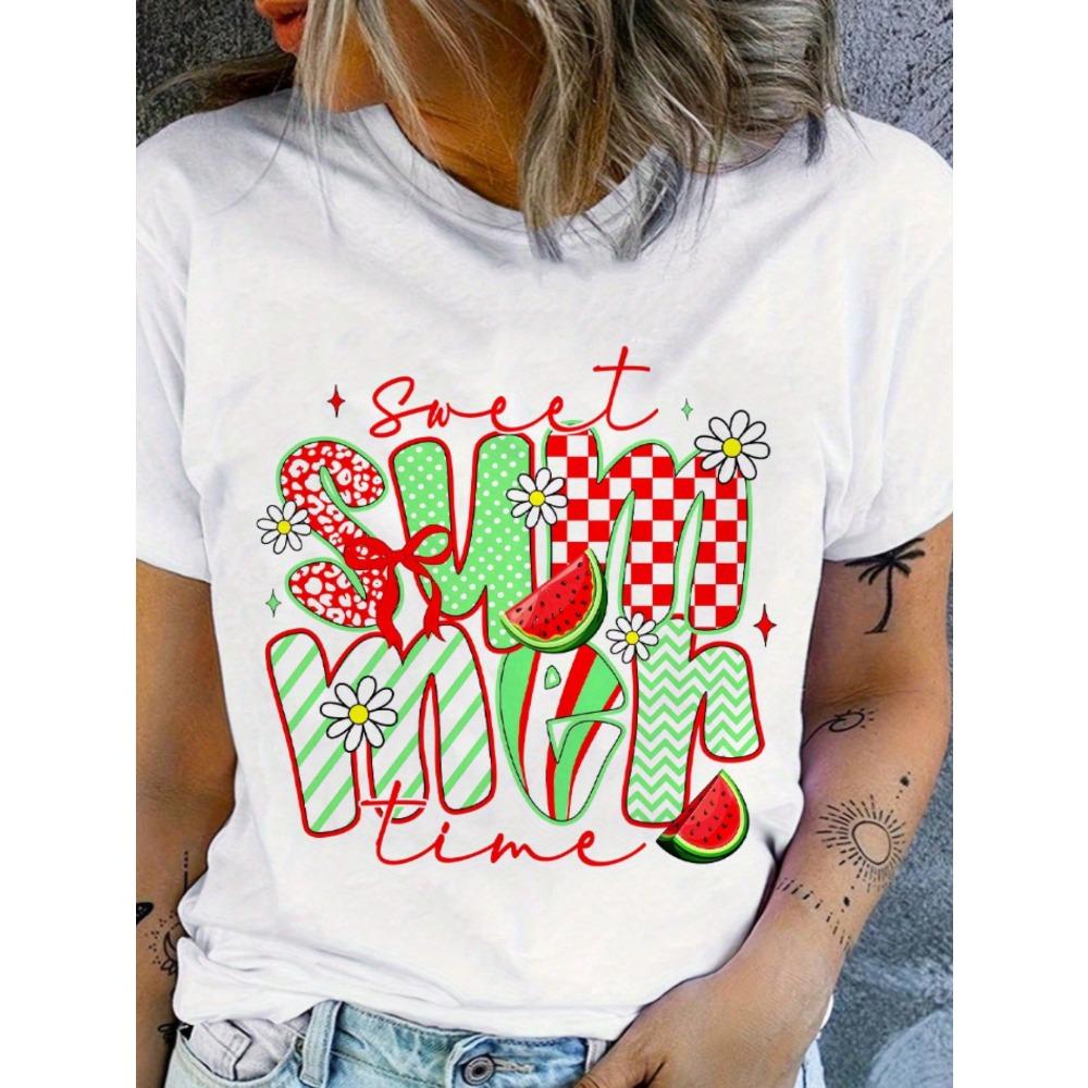 Spring Summer Casual Women s Summer Abstract Pineapple Letter Print Women s T-Shirt S