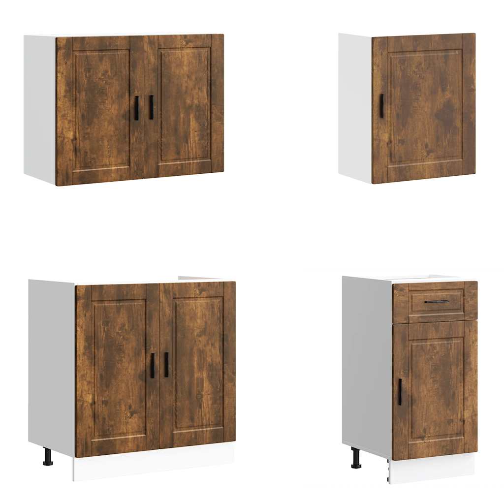 7 Piece Kitchen Cabinet Set Porto Smoked Oak Wood Based Panel
