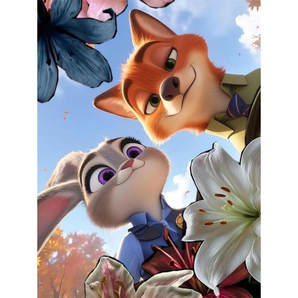 

Disney Diamond Painting Set Judy and Nicks Upward Looking Flower Field Fan Artwork 5D Diamond Painting Cross Stitch Mosaic Home Decor Round 20x30cm