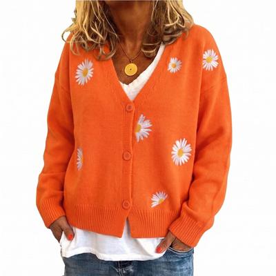 Women S Knitted Long Sleeve Embroidered Single Breasted Cardigan Sweater