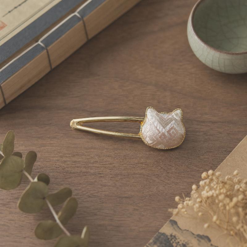 5Pcs Hair Clip Set, Zhuang Brocade Cat Head Hairpin, Ethnic Woven Oriental Hair Accessory, 5 Patterns