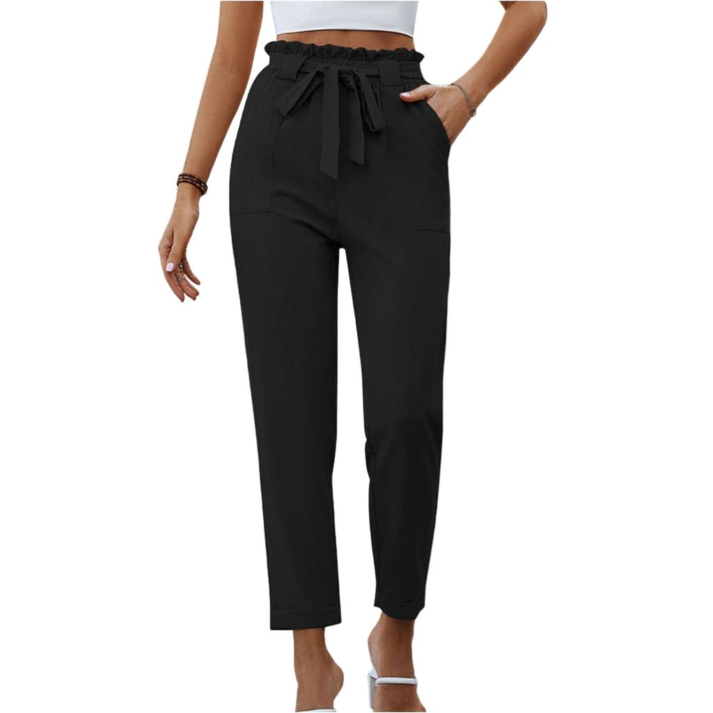 Women's Casual And Fashionable Color Pleated Straight Leg Rolled Up Casual Pants