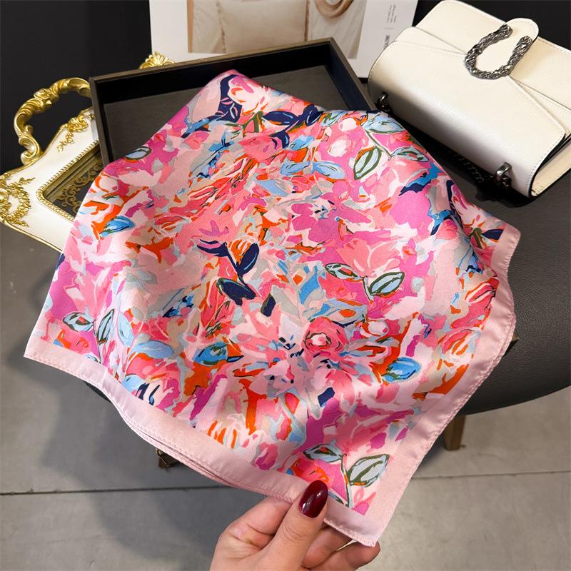 New Printed Square Scarves Women's Satin Scarf Spring and Summer Floral Bandana Small Neckties Hairbands Bags Foulard Shawl