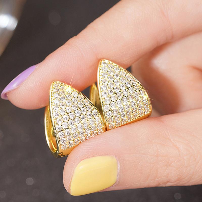 Huitan Modern Fashion Triangle Shape Hoop Earrings for Women Dazzling CZ Gold Color Statement Geometric Earrings Wedding Jewelry
