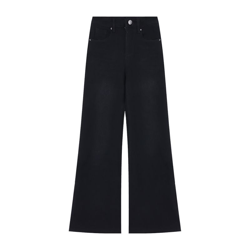 Light Blue Pants for Women Denim Autumn High Waist Stretch Loose Pants Retro Washed Black Bell-Bottoms Pants Tide