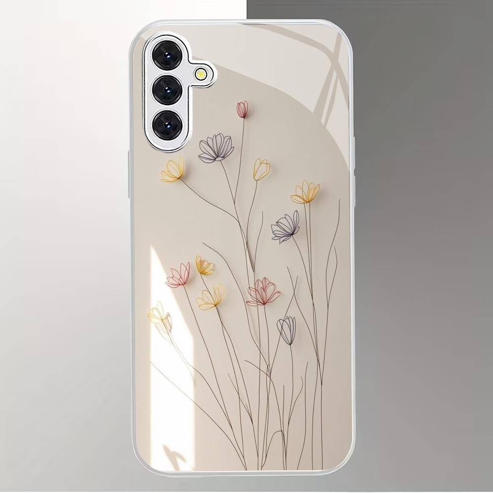 Light and Shadow Bouquet Metal Painted Glass Phone Case Suitable for Samsung GalaxyS26 S25 S24 S22 S21 S20FE/Ultra/PlusAnti Drop