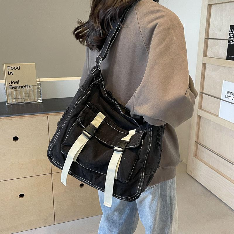 Large Capacity Canvas Bag Crossbody Bag Messenger Bag College Students Denim Shoulder Bag