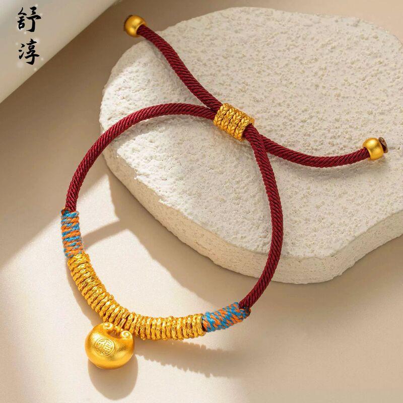 Copper Plated Lucky Coin Knot Bracelet Women Red Black Cord Adjustable Handmade Chinese Style Fortune Charm Bangle