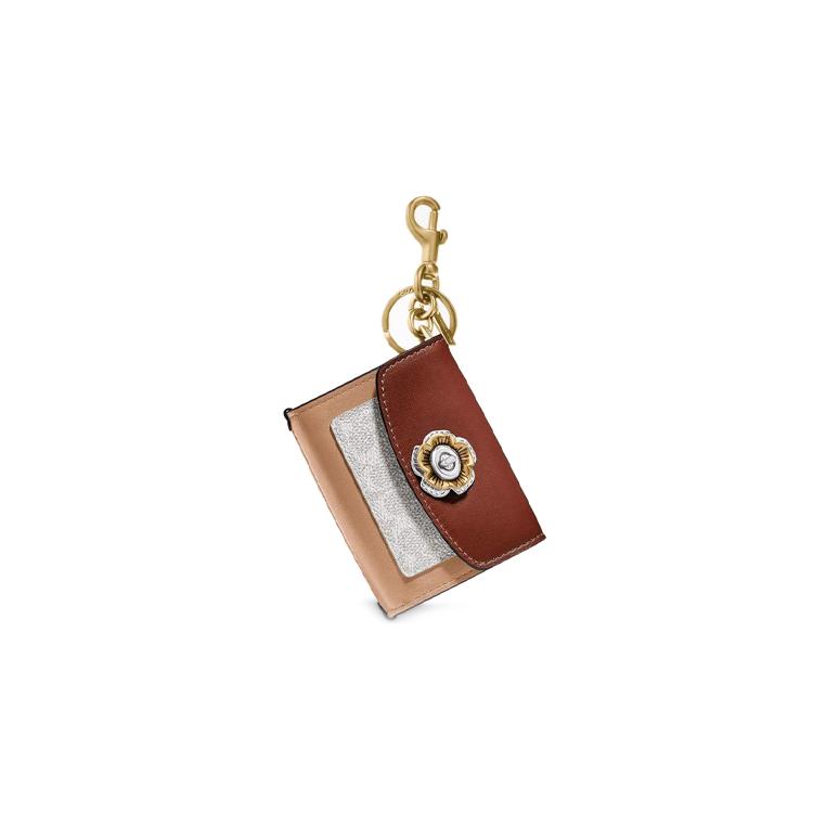 New COACH Parker Canvas Snake Skin Handbag Charm Wallet Mini Women's Brown & Milk Tea Brown 1636-B4QZ9