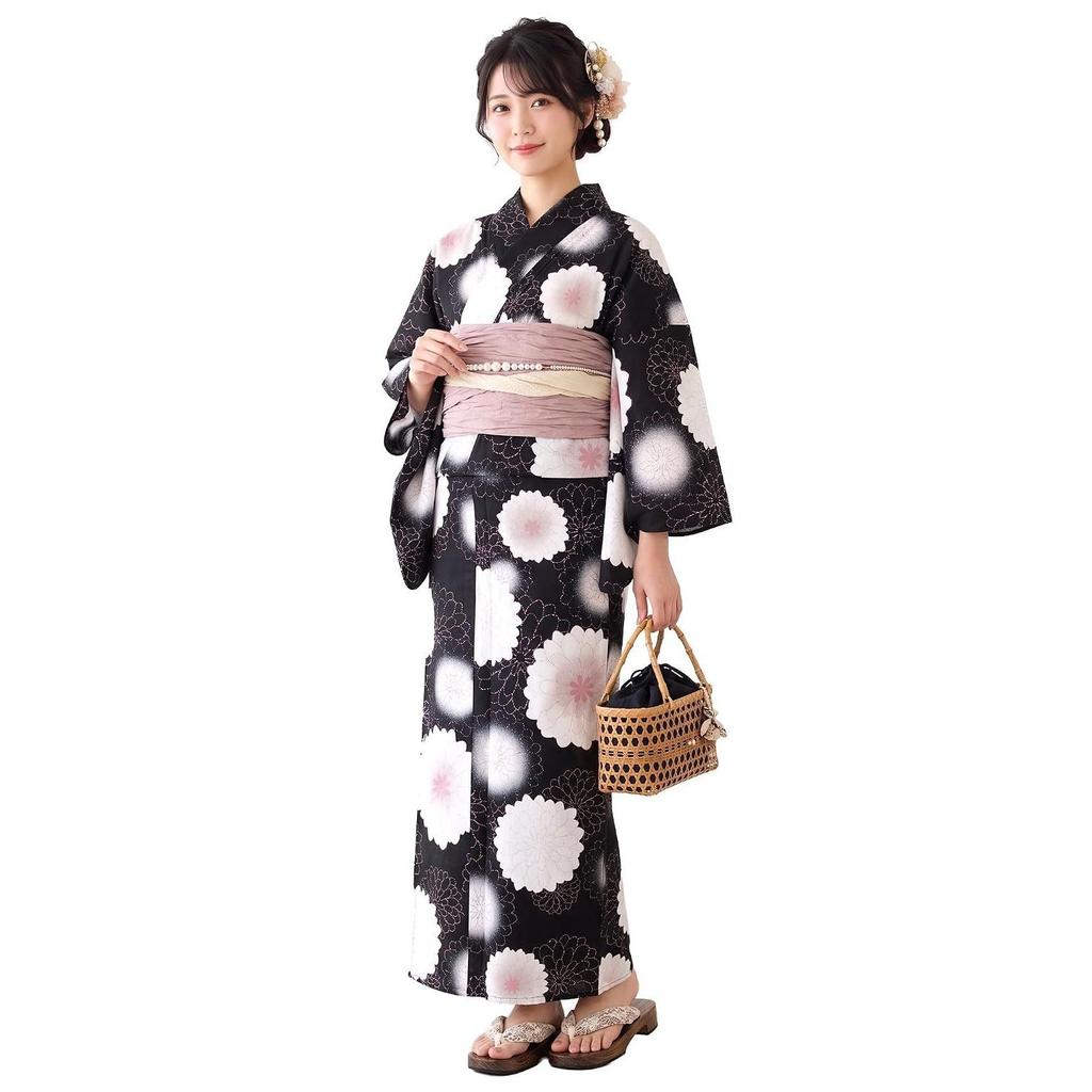 NISHIORI Yukata Set Ladies Two-Piece Choose Wrinkle Heko Obi 2-Piece Adult Cute Elegant Flower Pattern Summer Festival Fireworks Event