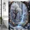 Vodopád Ledový svět Květina a strom Sprchový závěs, Koupelnový dekorativní sprchový závěs, Vodotěsný sprchový závěs s háčky