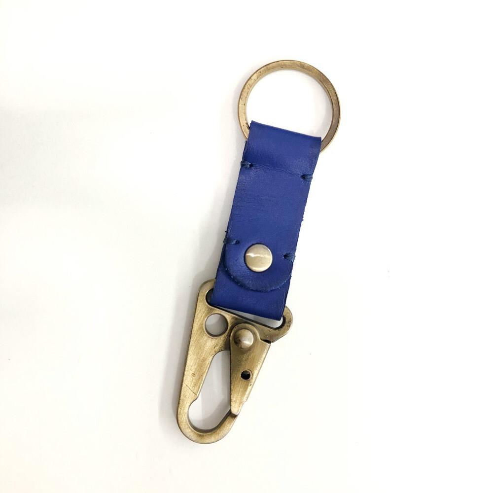 RSINC Full Grain Handmade Leather Keychain | Metal Fittings | Brass Finish Blue B0DSW7LMG3