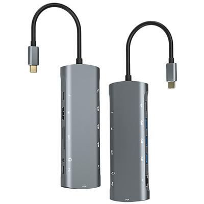 12-in-1 Hub Dockingstation Typ C zu PD HD VGA USB3.0*3 USB2.0 RJ45 CAR CARD CARD