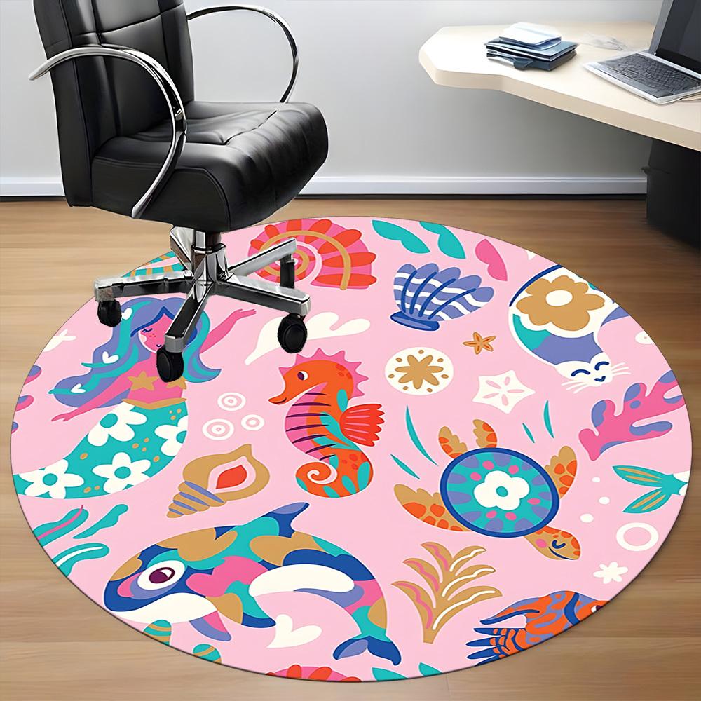 1pc Oceanic Marine Office Round Rug, Non-slip, Soft and Durable Office Rug for Interior Decoration, Perfect for Office, Beautiful Decoration yy2603230