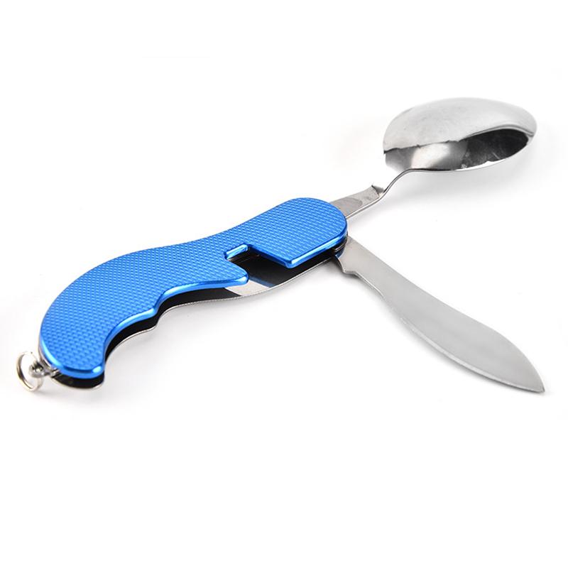 4-in-1 Stainless Steel Spoon Knife Fork Bottle Opener Foldable Pocket Kit Outdoor Cutlery Set Foldable Portable Compact