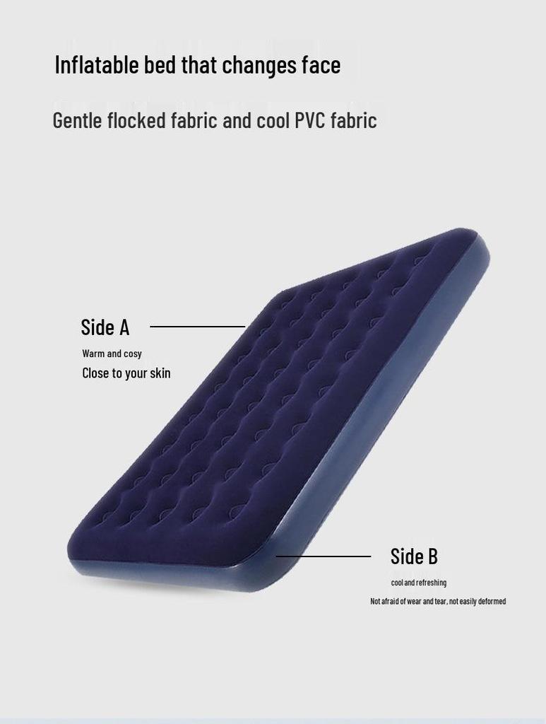 Portable Outdoor Inflatable PVC Air Mattress - Thickened Flocked Design for Home & Camping