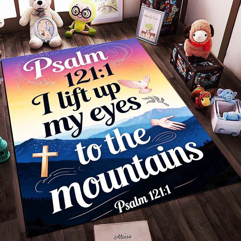 Psalm 121:1 Inspirational Carpet Mountain Sunset Design Decor Suitable for Use As an Anti-slip for Living Room Bedroom Sofas