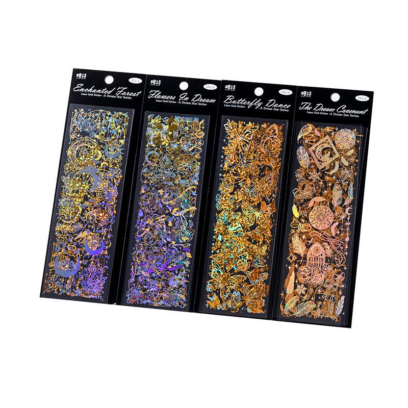 Laser Gold Starry Night PET Stickers for DIY Journals