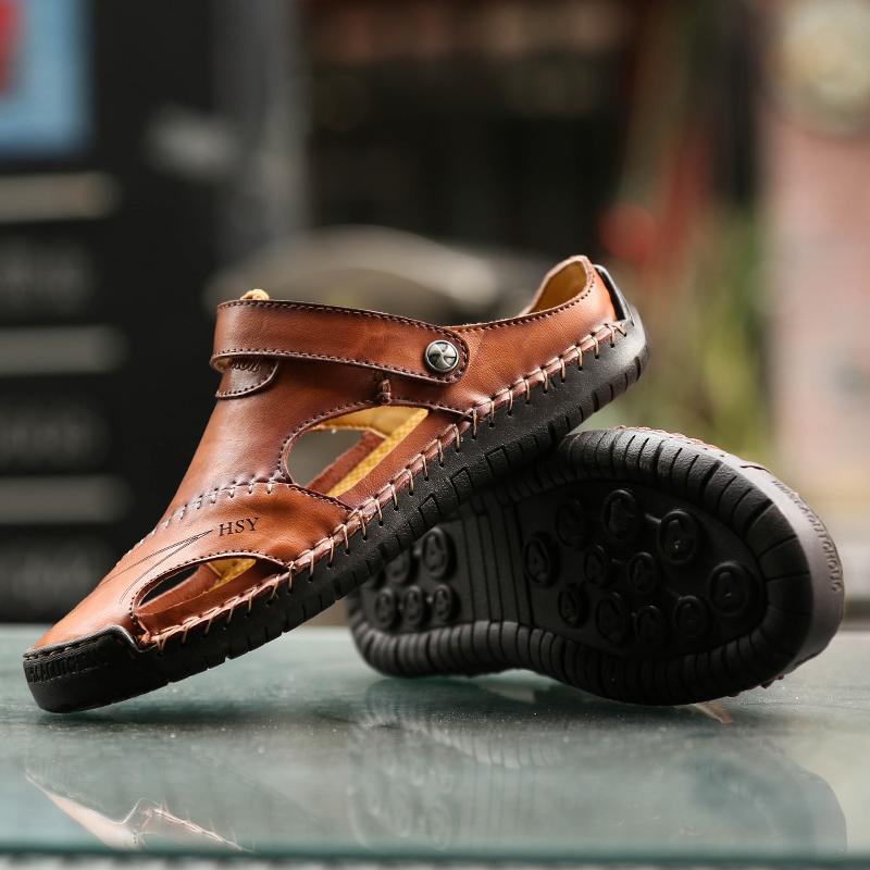 Leder Männer Wasser Strand Sandalen Sommer Outdoor Casual Closed Toe Sport Sandalen Nicht-slip Weiche Wandern Waten Turnschuhe