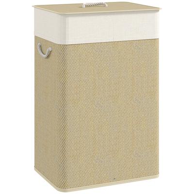 Laundry Basket with Lid 72L Removable Inner Bag and Handles for Laundry Bedroom 40x30x60 Cm Natural