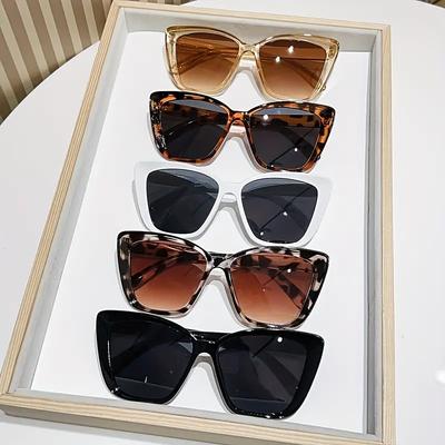 5 Pcs Women's Vintage Cat-Eye SunGlasses Plastic Frame Trendy Street Style For Hiking & Outdoor Activities