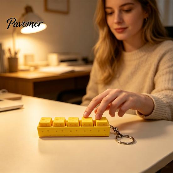 Tactile Fidget Keyboard 3D Printed Cheese Toy, 5-in-1 Push Button Finger Mechanical Clicker Keychain for Stress Relief Concentration Aid Toys