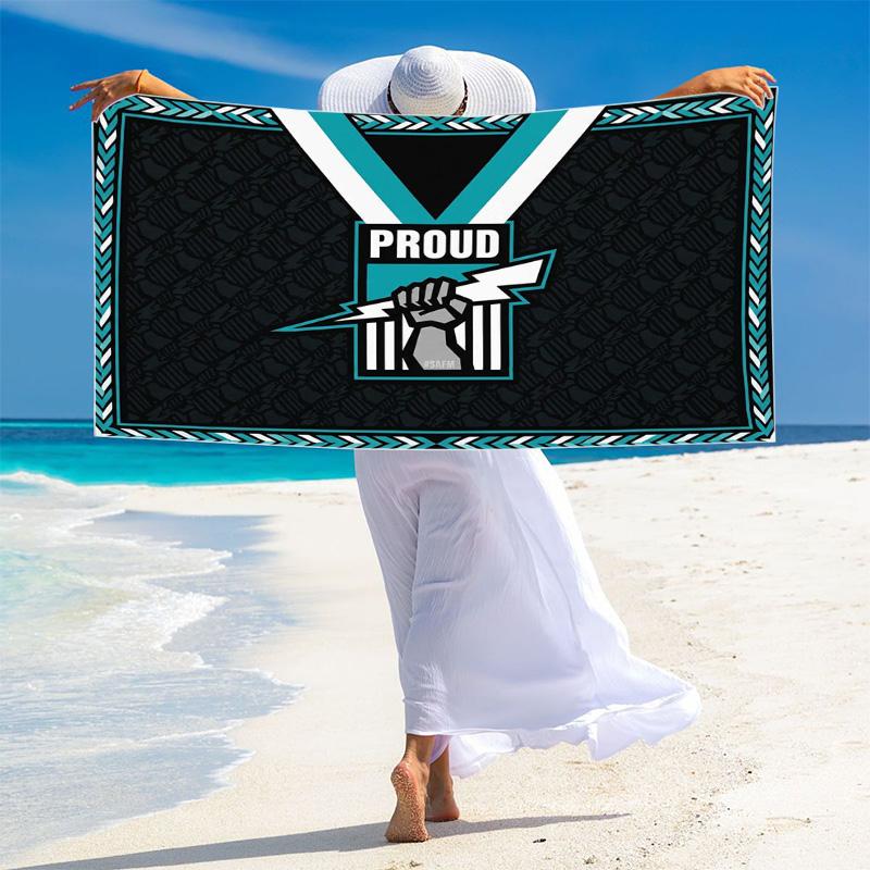 Port Adelaide Power Print Beach Towel, Large Soft Quick Dry Towel for Beach Camping Swimming