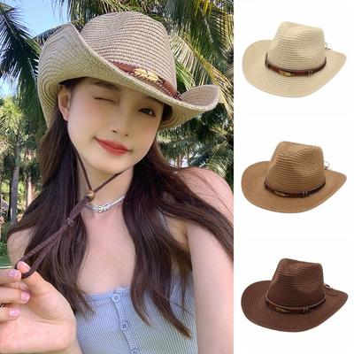 Summer Western Cowboy Hats Wide Brim Sunscreen Visor Cap Fashion Straw Cowgirl Hat  Outdoor