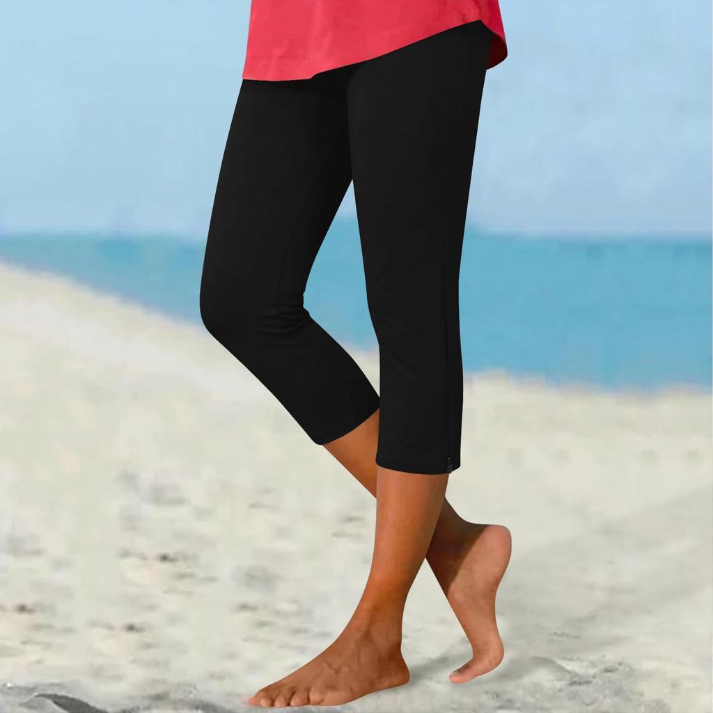 Pantaloni da donna lunghezza capri tessuto morbido elasticizzato vestibilità comoda pantaloni per donna adatti per l'uso quotidiano e le attività