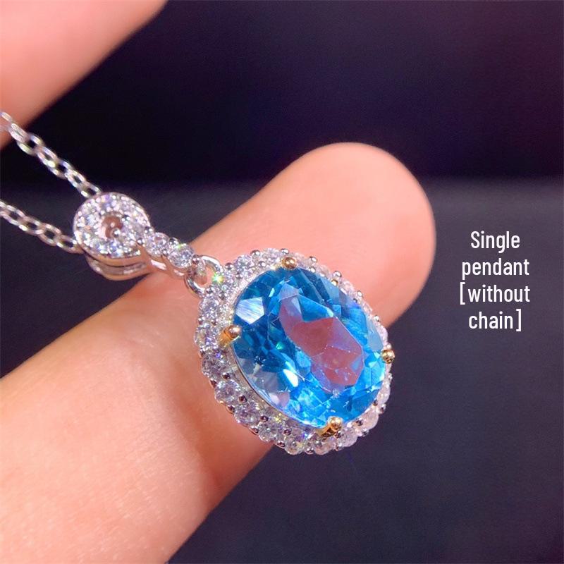 

Трендовый комплект из кольца и ожерелья с подвеской из искусственного морского голубого топаза