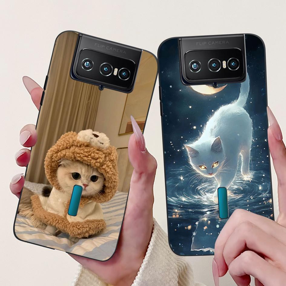 For Asus Zenfone 7 ZS670KS Case I002D Popular Flower Soft Black Silicone Phone Cover For Zenfone 7 Pro ZS671KS Funda I002DD Capa