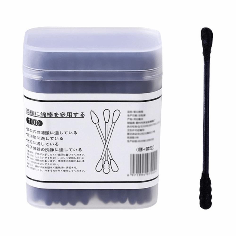 100Pcs New Black Disposable Cotton Swabs Spiral Shape Double-Headed Cleaning Cotton Bud Soft Makeup Cotton Swab Universal