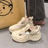 Plateausandalen Damen 2025 neu Sommer vielseitig hohl weiches Leder Sport und Freizeit erhöhend Loch Römersandalen