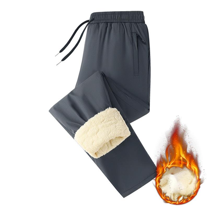 Winter Men's Drawstring Pocket Fleece-Lined Cuffed Casual Pants Comfortable Plush-lined Outdoor Trousers Male Thermal Pants