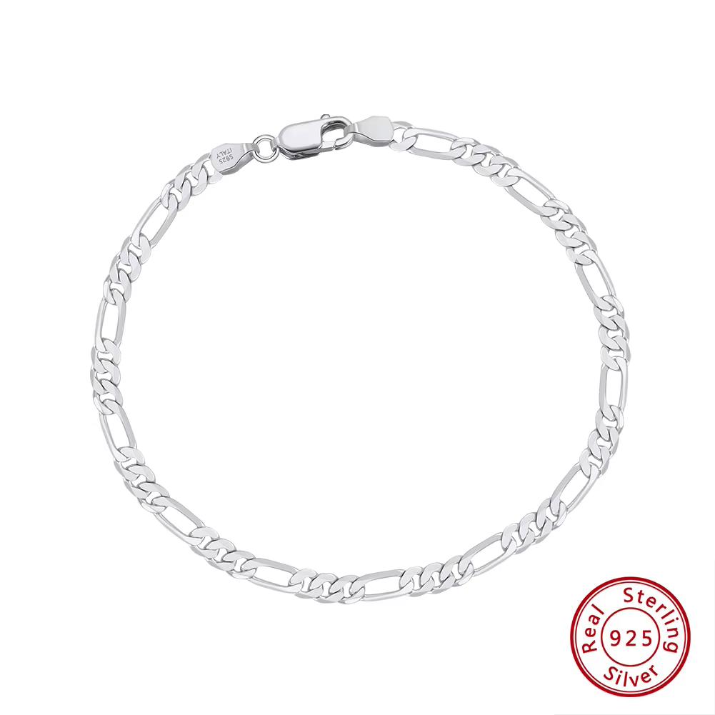 ORSA JEWELS Exquisite 925 Sterling Silver 3.3mm Diamond-Cut Figaro Chain Bracelet for Women Vintage Style Bracelet Jewelry SB66