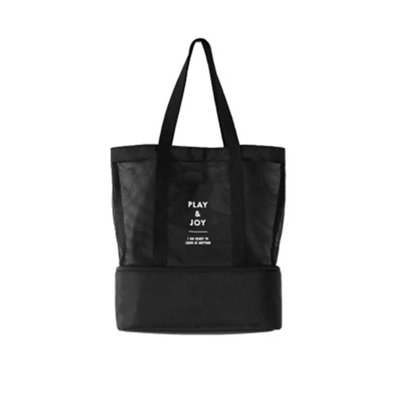 Wärmeisolierende Kühltasche, Kleidung, Kosmetik-Organizer, wasserdichte Aufbewahrungstaschen für Lebensmittel und Getränke, doppellagige Netz-Tragetasche, Strandtasche, 35