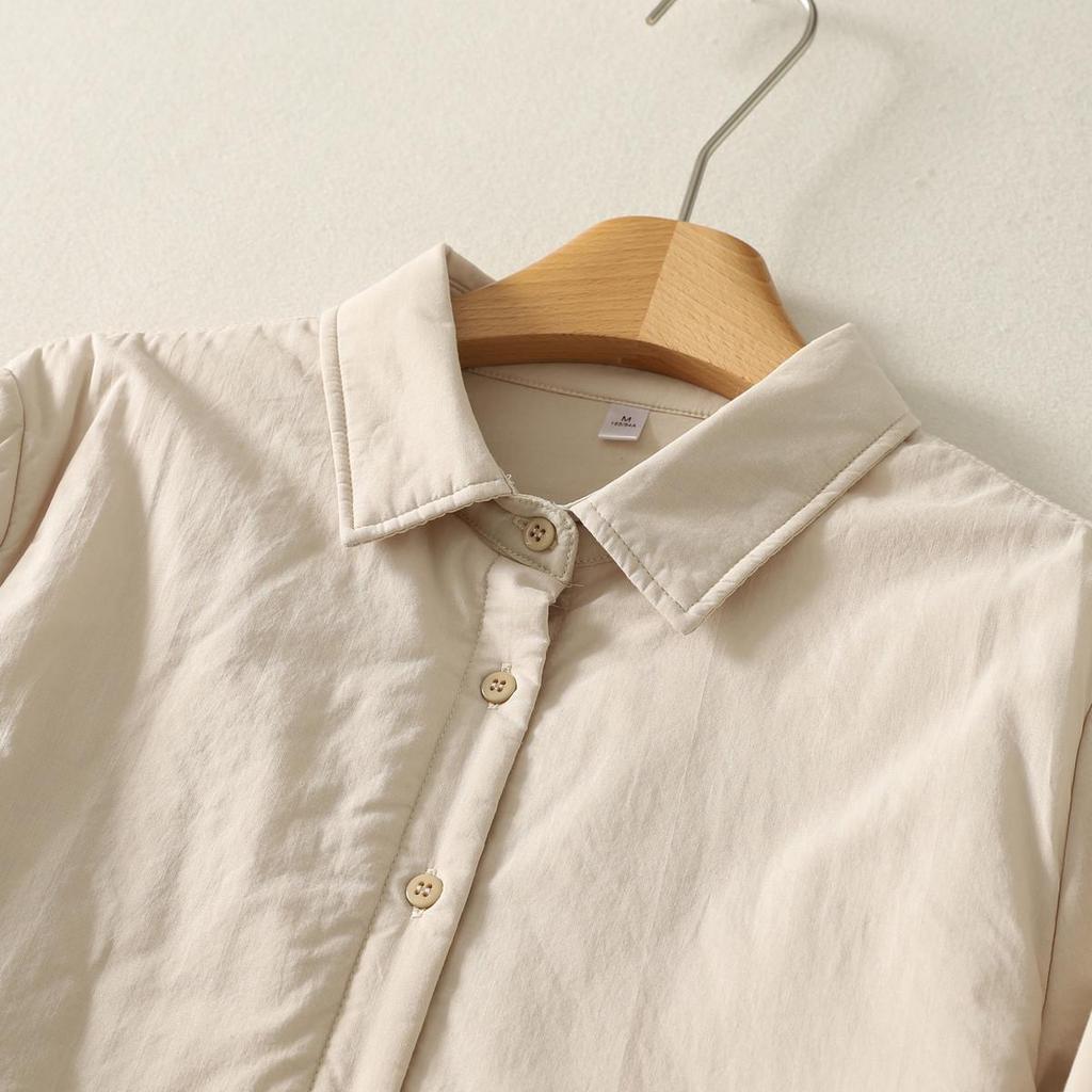 Women's Solid Color Cotton-Padded Shirt Jacket with Pointed Collar - Autumn/Winter Warm Top 86551